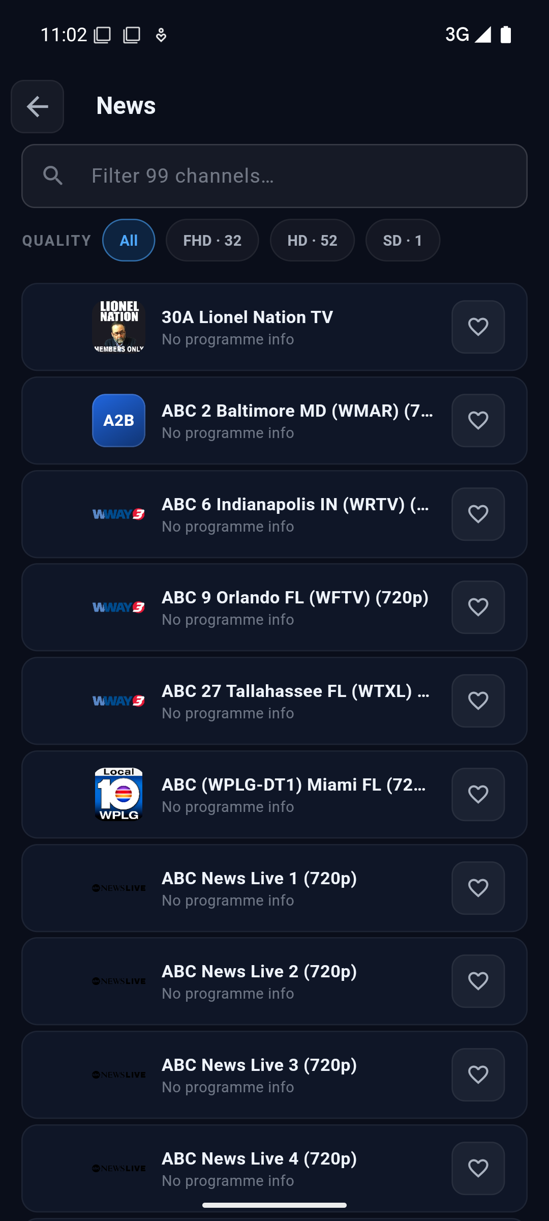 Cobalt channel list on a phone with 4K, FHD, HD and SD quality filter chips.